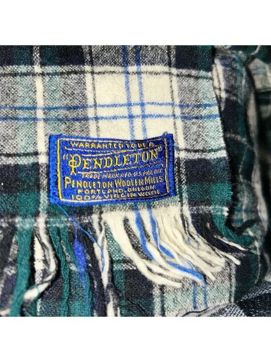 100% Virgin Wool Vintage Men's Black & White Plaid Pendleton Scarf 12" Wide - Picture 2 of 3